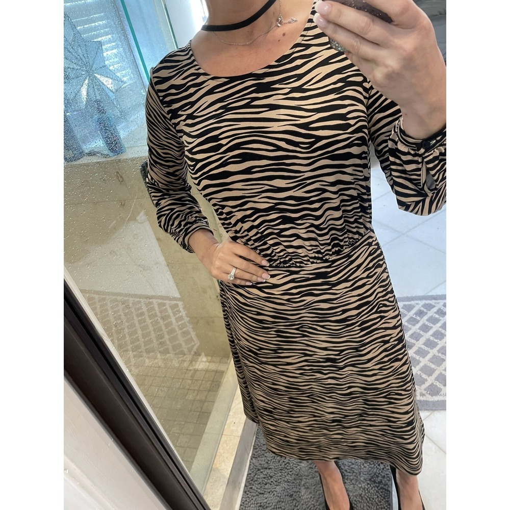 LOFT Ann Taylor Animal Print Jersey Dress Cutout Back Tan Black Size 4 NWT